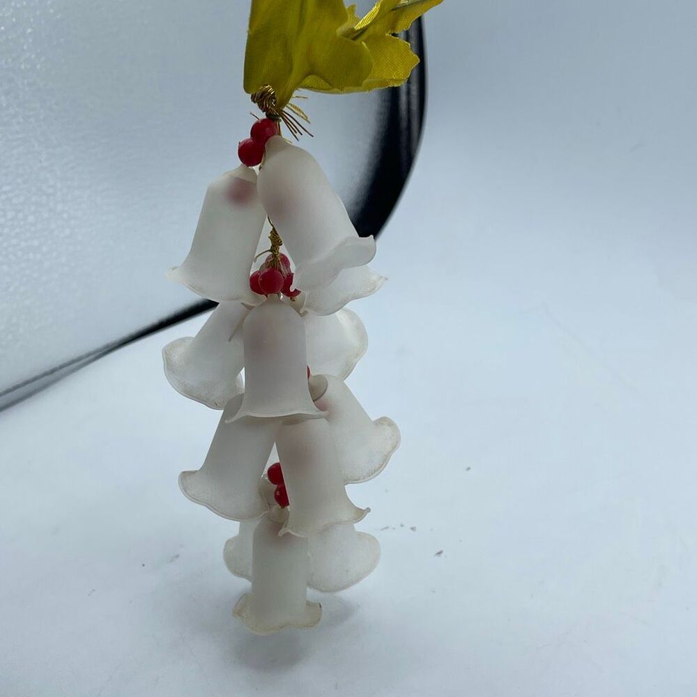 Vintage frosted glass cluster Holly glass bells Christmas ornament.
